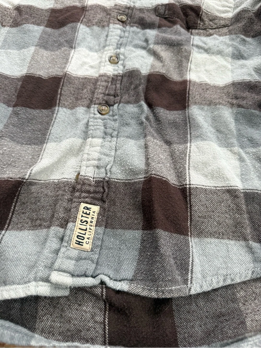Hollister Brown and Gray Plaid Button-Down Shirt